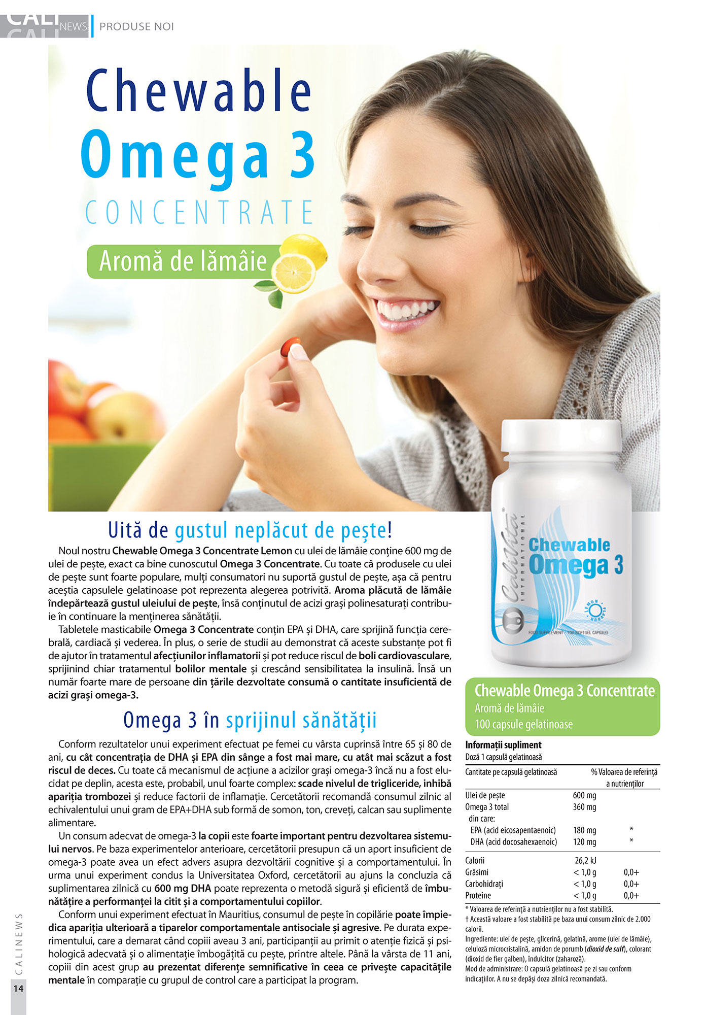 Chewable Omega 3 Lemon Flavour (100 capsule gelatinoase masticabile) Calivita